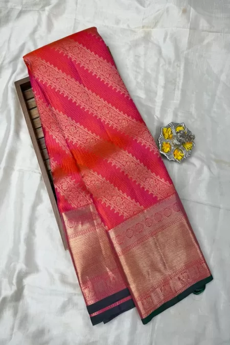Brocade Orange Pink Kanjeevaram Silk Saree