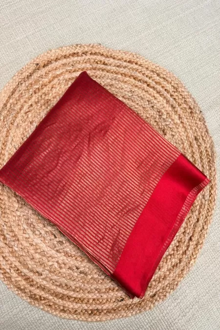 Pure Red Tissue Benaras Silk Saree