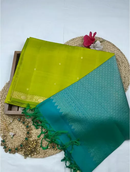 Green With Blue Soft Pure Silk Kanjeevaram Saree