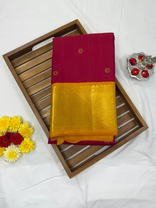 Arakku Maroonish Red with Mustard Kanjeevaram Silk Saree