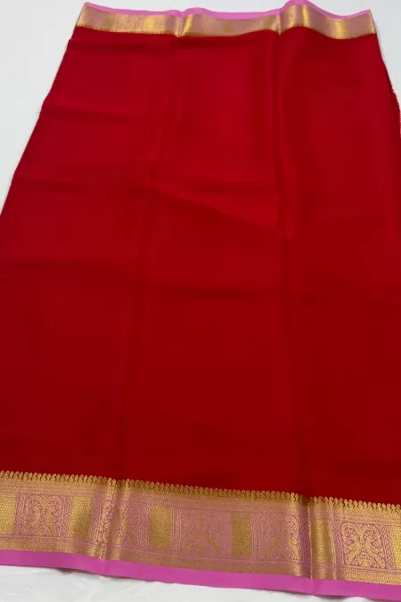 Red with Light Pink Pure Mysore Crepe Silk Saree