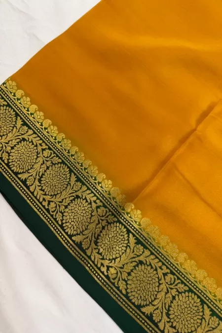 Mustard with Bottle Green Mysore Silk Saree