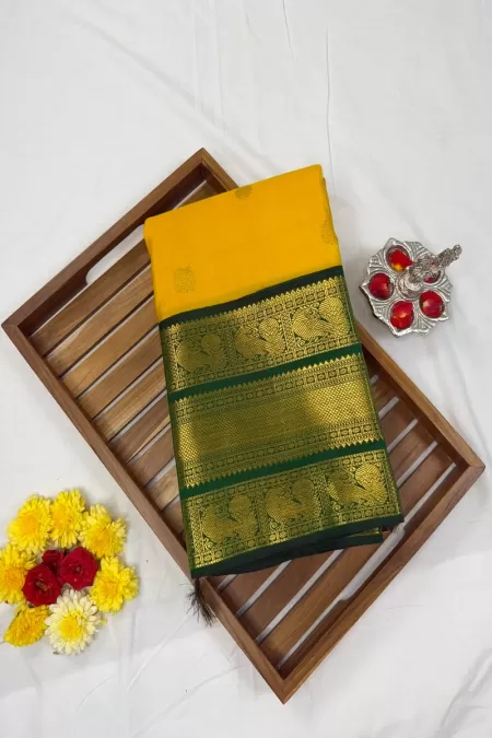 Orange With Green Kanjeevaram Silk Saree