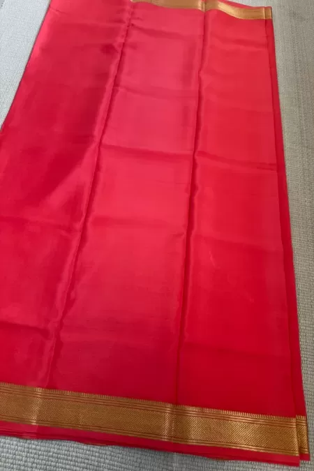Coral Peach Pure Mysore Crepe Silk Saree