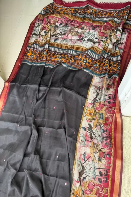 Navy Blue Chanderi Cotton Saree