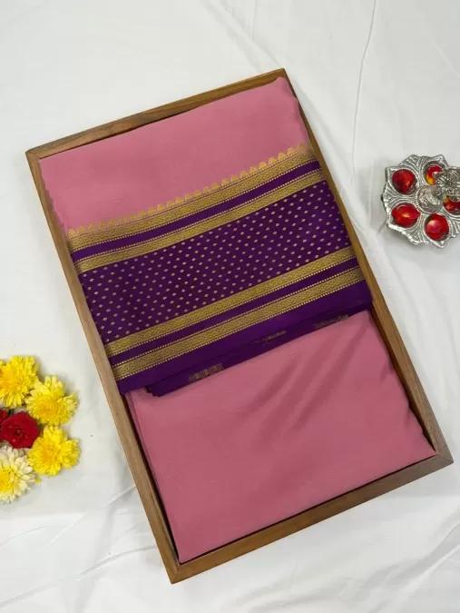 Onion Pink with Purple Mysore Crepe Silk Saree
