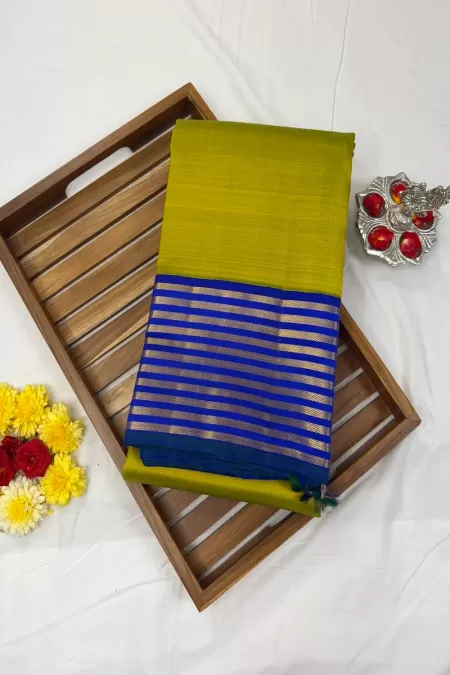 Mehendi Green with MS Blue Korvai Kanjeevaram Silk Saree