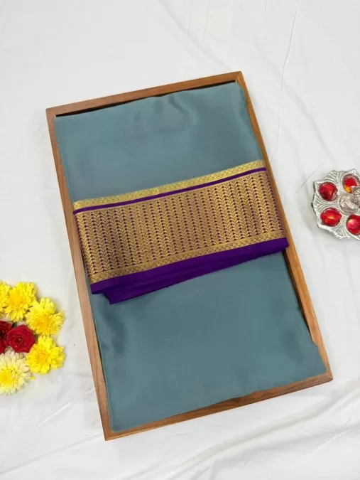 English Green with Purple Mysore Crepe Silk Saree