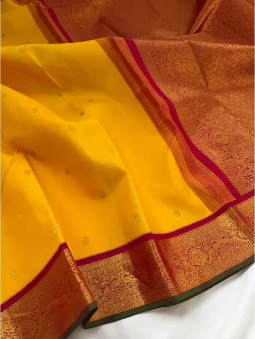 Yellow With Red Kanjeevaram Silk Saree