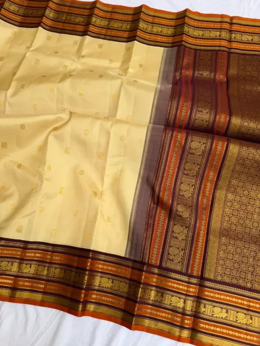 Cream with Purple Kanjeevaram Silk Saree