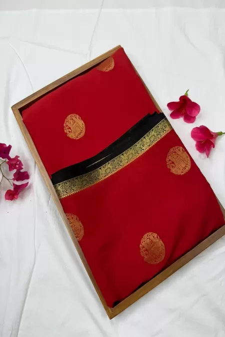 Contrast Red with Black Pure Mysore Crepe Silk Saree