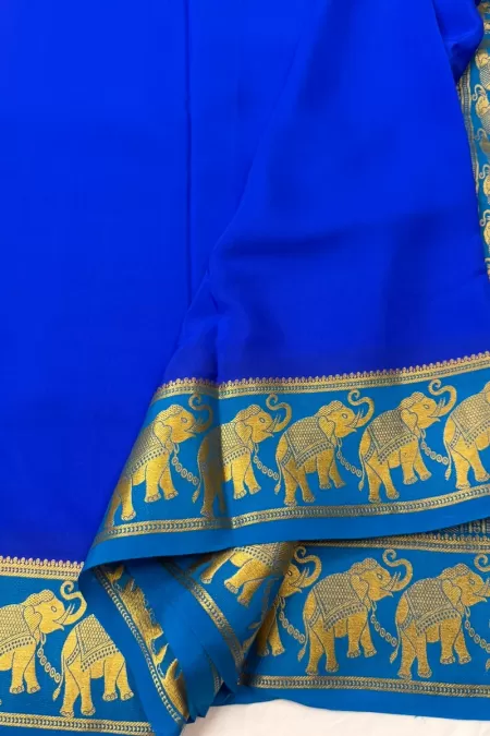 Elephant Border Royal Blue with Blue Pure Mysore Crepe Silk Saree