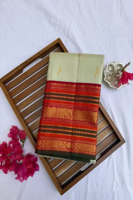 Mehendi Green with MS Blue Korvai Kanjeevaram Silk Saree