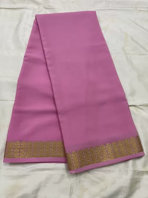 Baby Pink with Rani Pink Mysore Crepe Silk Saree