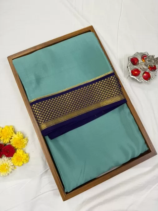 Distemper Green with Purple Mysore Crepe Silk Saree