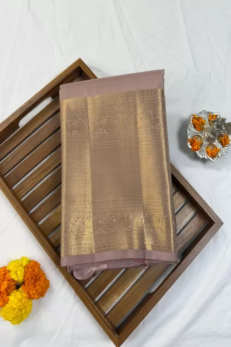 Checks Nude Kanjeevaram Silk Saree