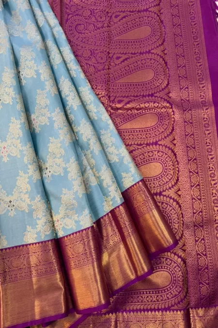 Brocade Korvai Powder Blue with Wine Kanjeevaram Silk Saree
