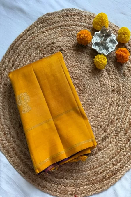 Yellow with Wine Pure Zari Kanjeevaram Silk Saree