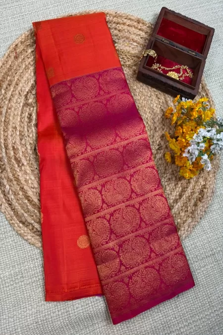 Brocade Orange with Pink Kanjeevaram Silk Saree