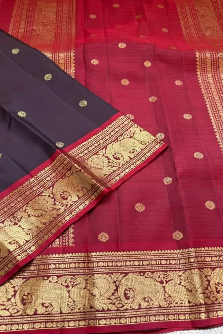 Butta Snuff with Maroon Kanjeevaram Silk Saree