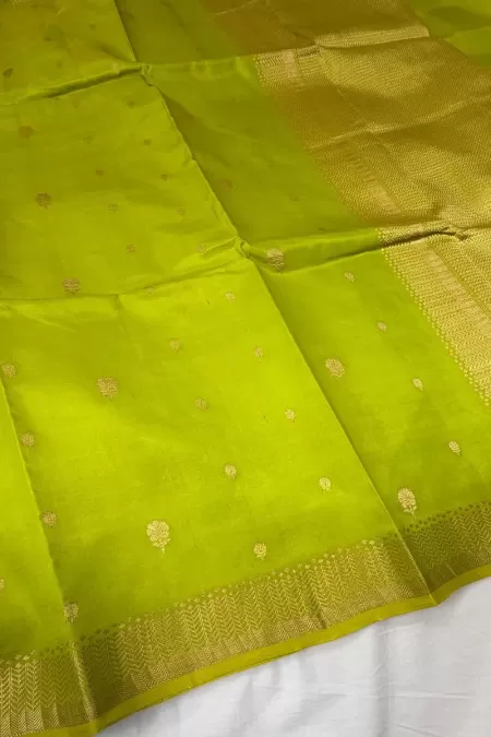 Kathan Benaras Neon Green Silk Saree