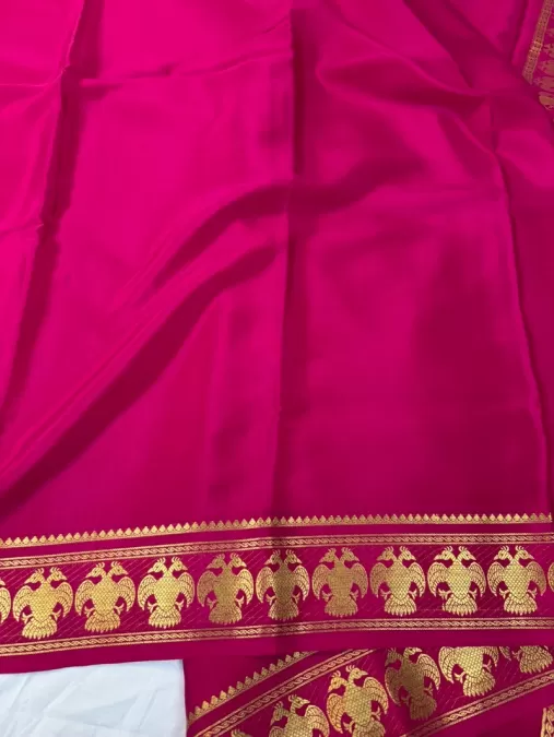 Gandaberunda Pink Mysore Crepe Silk Saree
