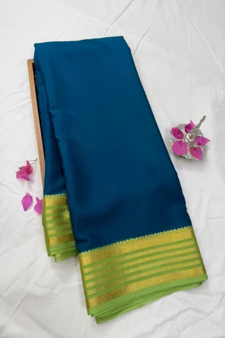 Peacock Blue with Green Mysore Silk Saree