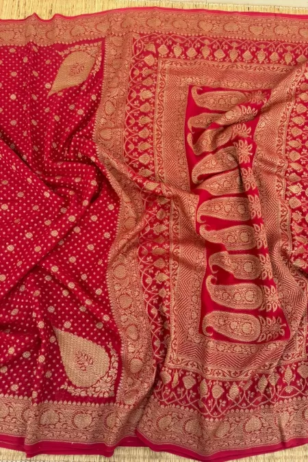 Red Khaddi Georgette Benaras Silk Saree