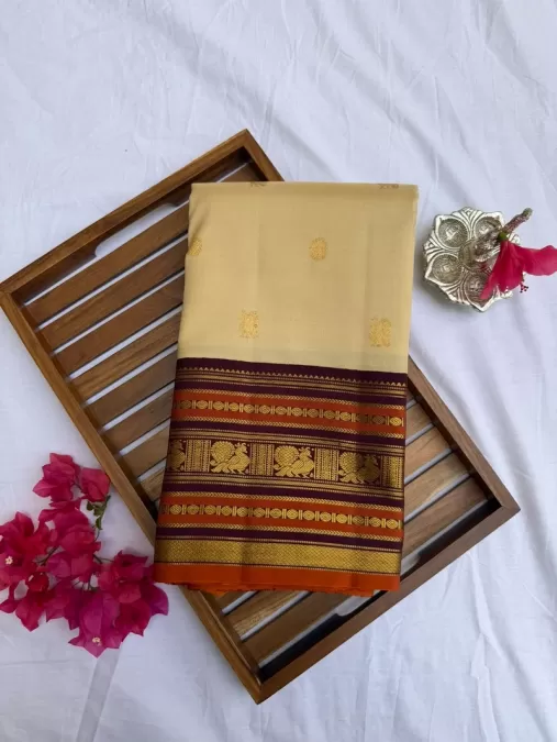 Cream with Purple Kanjeevaram Silk Saree