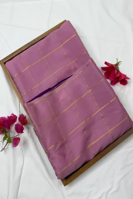 Onion Pink with Wine Patli Pallu Mysore Crepe Silk Saree