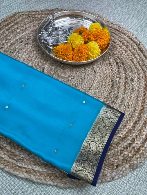 Sky blue with royal blue mysore crepe silk saree
