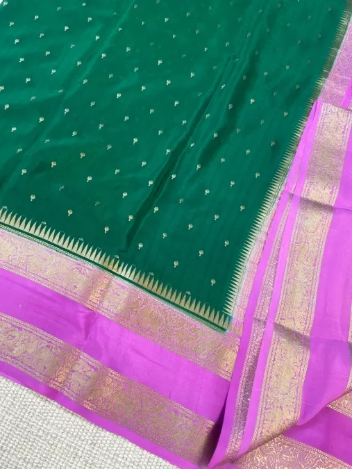 Bottle Green with Baby Pink Bentex Mysore Crepe Silk Saree