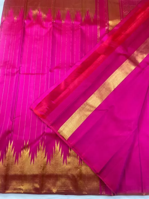 Temple Border Pink Pure Silk Kanjeevaram Saree
