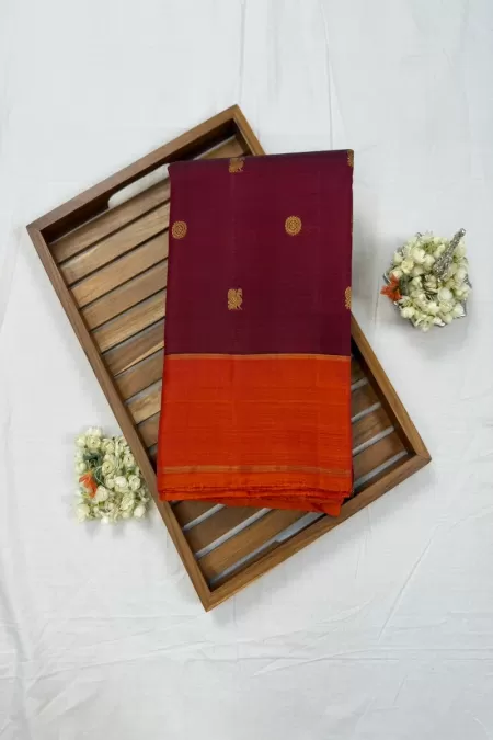 Gap Border Maroon with Orange Kanjeevaram Silk Saree