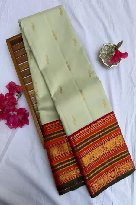 Mehendi Green with MS Blue Korvai Kanjeevaram Silk Saree