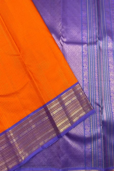 Checks Green With Purple Kanjeevaram Silk Saree