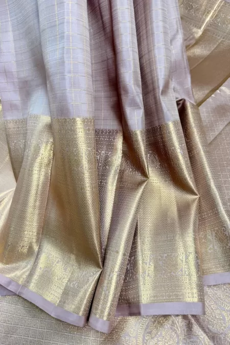Checks Nude Kanjeevaram Silk Saree