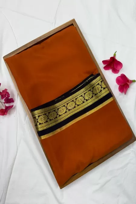 Contrast Rust with Snuff Pure Mysore Crepe Silk Saree