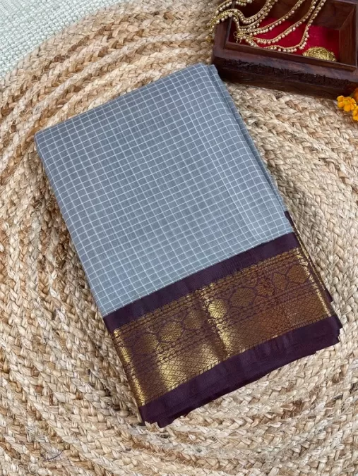 Handloom Grey with Snuff Gadwal Cotton Saree