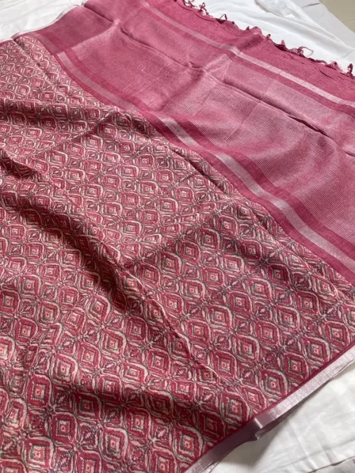 Pastel Pink Pure Linen Saree