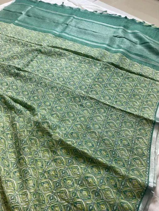 Pastel Green Pure Linen Saree