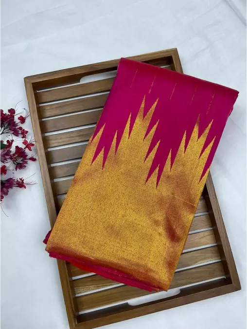 Temple Border Pink Pure Silk Kanjeevaram Saree