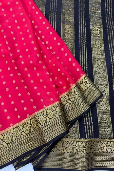 Rashmika Red with Black Butta Mysore Crepe Silk Saree