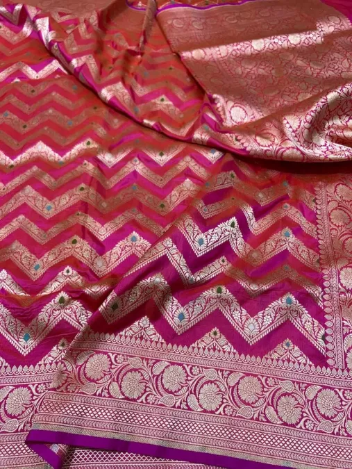 Pink Leheriya Benaras Katan Silk Saree