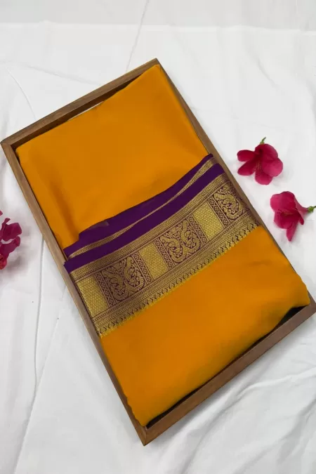 Mustard with Wine Pure Mysore Crepe Silk Saree