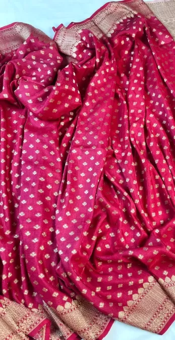 Tussar Georgette Red with Light Pink Benaras silk saree
