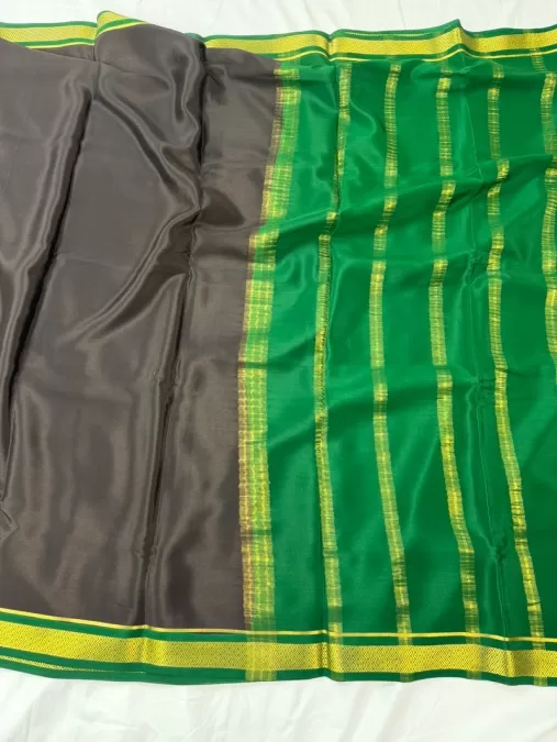Black with Bottle Green Mysore Crepe Silk Saree