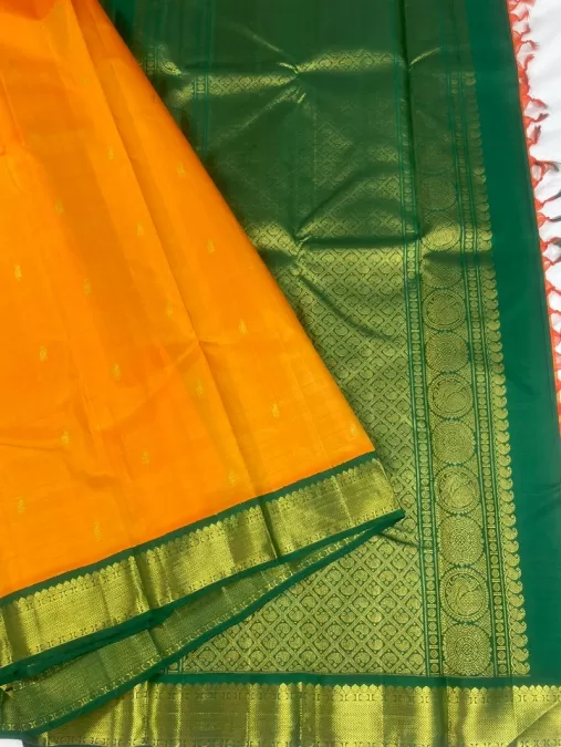 Orange With Green Kanjeevaram Silk Saree