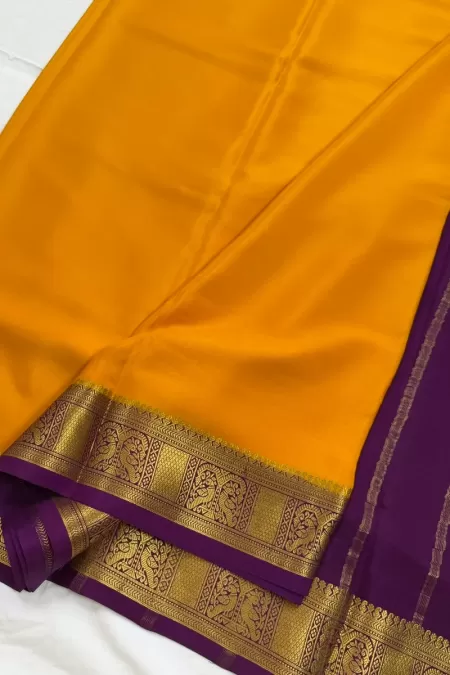 Mustard with Wine Pure Mysore Crepe Silk Saree