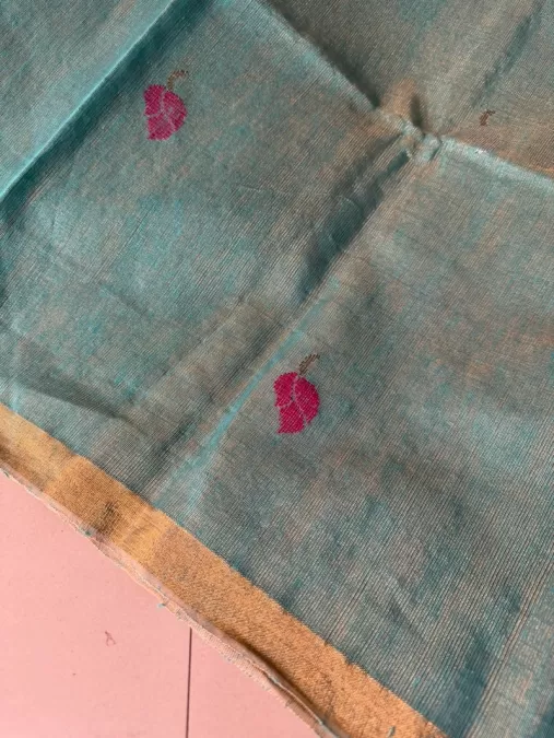 Sea Green Jamdhani Linen Tissue Saree